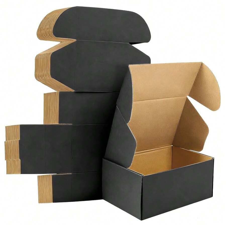 9x6x4 Inches Shipping Boxes Set Of 25, Small Corrugated Cardboard Box, Literature Mailer, Gift Boxes (Black, 9x6x4) - Black - 查看 1