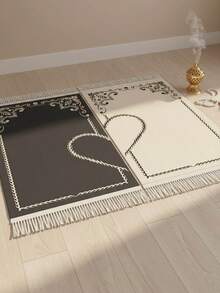 两件套便携式可折叠坐垫，柔软天鹅绒底，厚度约1厘米，饰有鲜艳的伊斯兰图案 - 耐用涤纶材质，可机洗，适合室内/室外使用，非常适合书房、客厅、露台等场所，精美祈祷垫