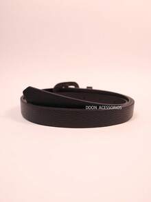 Women's Belt In Genuine Leather, 1.5cm Wide, Thin With Oval Buckle - Black - View 6