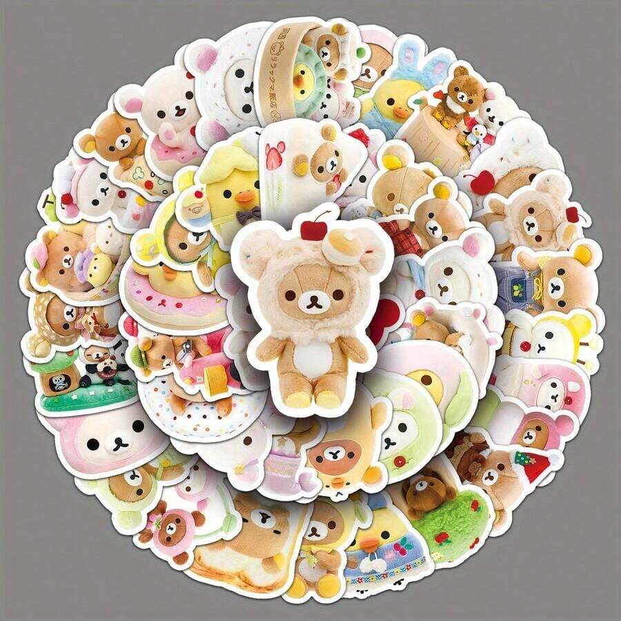 Cute Rilakkuma Bear Stickers Set 54 Pcs Adhesive Vinyl Decals For Diy Craft Laptop Water Bottle And Notebook Decoration - 54pcs - View 1