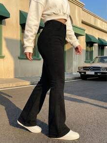 High-Waisted Flare Leg Jeans In Matte Black Denim, Versatile All-Match Style Suitable For Everyday Wear, Flattering And Retro - Black - View 4