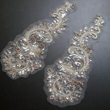 2pc/Pair Sequin Silver Flower Embroidery Lace Appliques For Wedding Dresses Rhinestone Applique Patches Embroidery Lace Parches Ropa… - Bạc - Xem 4