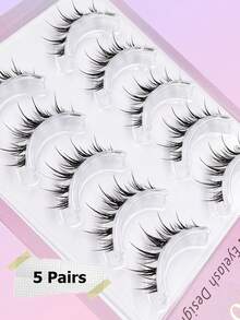 Asiteo 5对装 漫画风格假睫毛 自然动漫假睫毛 透明梗 自然漫画风格假睫毛 韩日风 Cosplay假睫毛 - 黑色 - 查看 6