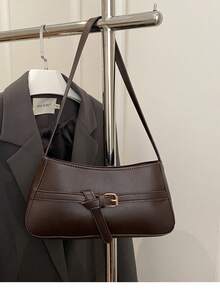 Elegant Strap Design Women's Shoulder Bag, Zipper Closure Minimalist Coffee Crescent Underarm Bag, Suitable For Women On Dates - Coffee - View 11