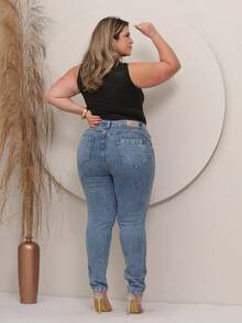 Women's Plus Size Skinny Pants In Premium Medium Wash Enhances Waist And Butt - 中度洗滌 - 查看 8