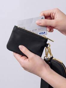 Mini Zip Around Wristlet Wallet For Women Dual Pouch Wristlet  Portable Wallet Coin Purse Mini Women Coin , Women's Wrist Lanyard Keychain With Detachable Mini Wallet & Card Holder Pouches, Ideal Christmas Stocking Stuffer Gift For Travel, Everyday Carry, Keys, Cards And Small EssentialsPocket - Vàng đen - Xem 4