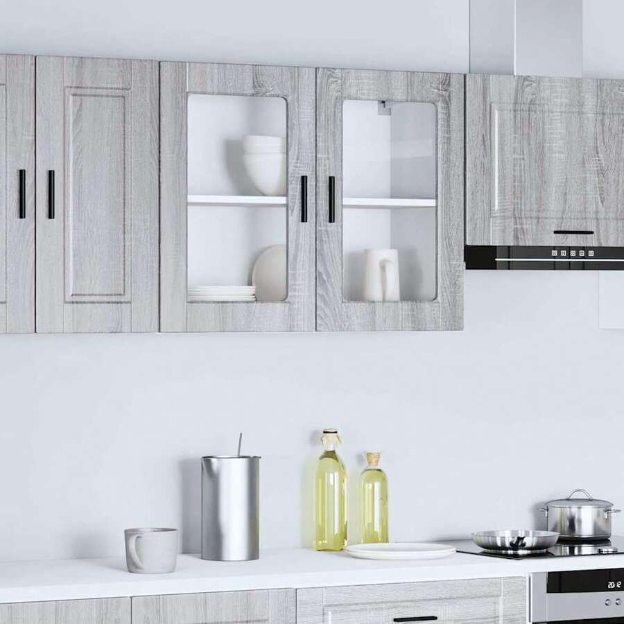 vidaXL Armadio murale da cucina con porte e verre Porto sonoma gris - Grigio - Visualizzare 1