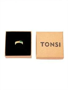 TONSI 1枚18K镀金不锈钢镶钻戒指，情侣戒指，结婚戒指，情人节礼物，情侣首饰礼盒，适合日常佩戴、通勤、婚礼，送给朋友和爱人的礼物