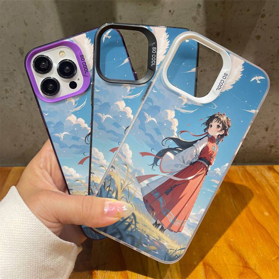 [Enviado desde México]Una funda de teléfono moderna con un diseño de chica Hanfu de dibujos animados, compatible con iPhone 16 Pro Max, 15, 14 Plus, 13, 12 y 11 Pro, que es simple, ligera y elegante, funda de teléfono elegante, funda de teléfono moderna, funda de teléfono ligera - Plateado - Ver 1