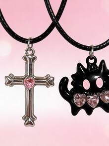 5pcs Pink Necklace Set, Bohemian Necklaces With Cross, Star, Heart Pendant, Leather Cord Necklaces, Women Jewelry, Valentine's Day Gift - 5 Pink Necklace Set - View 6