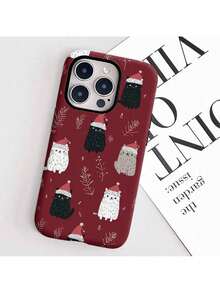 [Shipped from Mexico]Funda de Teléfono de Entrega Local: Funda de Teléfono con Ilustración de Gato Navideño, Adecuada para iPhone 17/16PM/15PM/13/13 Mini/12/11/XS Max/7/SE2, Acabado Brillante - Blanco - Ver 2