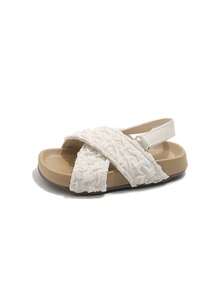 1 Pair Latest Summer Children White Pleated Mesh Hook And Loop Sandals - Easy To Wear And Take Off, Suitable For Pairing With Various Children's Outfits, Suitable For School And Daily Outings - White - View 5