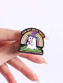 1 Pc Social Slacking Theme Enamel Pin "FOR MY NEXT TRICK I WILL FORGET TO RESPOND" Self-Deprecation Quote Ghost Wizard Hat Rainbow Elements Fun Design Brooch For Clothing Backpack Ideal For Social Humor And Meme Culture Enthusiasts - Multicolor - View 6