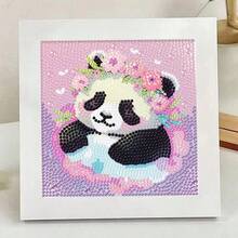 1 pieza Kit de pintura de diamantes con diseño de animal de dibujos animados, materiales DIY, rhinestones, diamantes 5D brillantes, marco de plástico, decoración de escritorio - Multicolor - Ver 10
