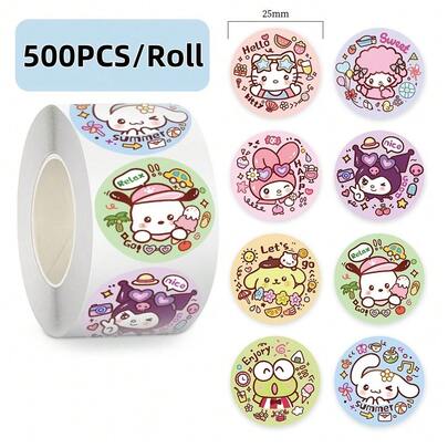  500 piezas/rollo Pegatinas de sellado de dibujos animados lindos de Sanrio Mymelody HelloKitty. Pegatinas de graffiti para bicicleta, mano, cuenta, estuche de lápices, decoraciones