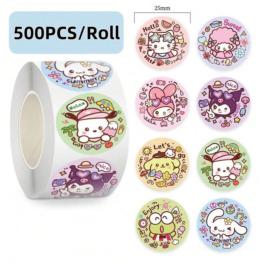 500PCS/Roll Cute Cartoon Sanrio Mymelody HelloKitty Sealing Stickers Graffiti Stickers For Bicycle Hand Account Pencil Case Decals - 500PCS/Roll - View 1
