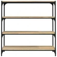vidaXL Meuble TV Chêne sonoma 100x33x100 cm Bois d'ingénierie et acier - Castanho - Ver 5