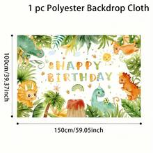 1pc Dinosaur Birthday Theme Backdrop, Dinosaur Pattern, Happy Birthday Decoration For Boys, Birthday Party Supplies, Birthday Party Celebration Backdrop, Birthday Party Photo Props - Multicolor - View 3