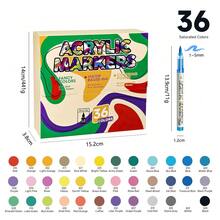 12/24/36/168 Cores Canetas Marcadoras Líquidas de Acrílico, Estudante Arte Profissional Desenho Ponta Macia Marcadores Coloridos, Compacto Papel Empilhável Para Livros de Colorir DIY, Adequado Para Vidro, Pedra, Arte Corporal À Prova D'água, Essencial Volta às Aulas - Multicolorido - Visão 12