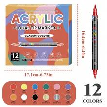 12/24/48 Cores Canetas Marcadoras Acrílicas de Ponta Dupla, Marcadores de Tinta Acrílica Premium, Adequados para Madeira, Tela, Pedra, Pintura em Rocha, Vidro, Cerâmica, Artesanato DIY, Materiais de Arte, Desenho de Estudantes, Presente de Volta às Aulas - Multicolorido - Visão 16