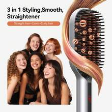 stylefi Heated Hair Straightening Brush With LCD Display, Anti-Frizz Electric Hair Straightener - Silver - View 6