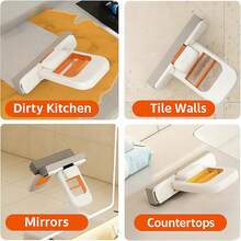 Mini Foldable Desktop Mop – Portable Versatile Wet & Dry Cleaning Sponge Mop For Home & Car – Ideal For Kitchen, Bathroom, Glass, Dining Table & More (Squeeze Handle+1 Sponge Head ) - trắng - Xem 3
