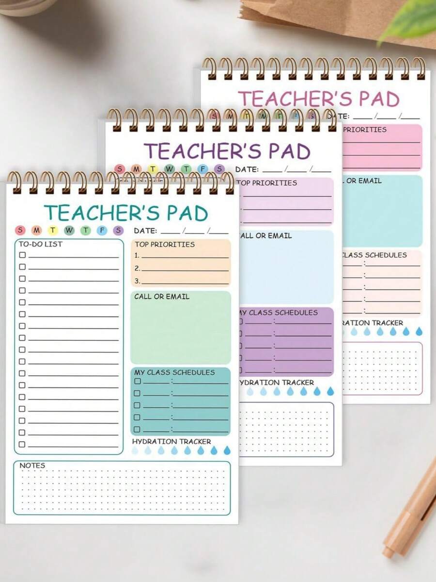 50-Page Spiral Bound Planner Notebook - Multifunctional Sections - To-Do List Organizer - Teacher's Daily Planner - Notes And Task Management - Multicolor - View 1
