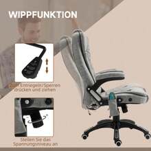 Vinsetto Office Chair With Massage And Heating Function, Ergonomic, Height Adjustable, Smooth Movements, 6 Massage Points, 68 Cm (W) X 72 Cm (D) X 110-120 Cm (H), Grey - Grey - View 5