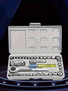 40件套多功能工具组，棘轮扳手套筒汽车维修家居装修五金工具套装 - 彩色 - 查看 2