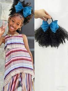 1pc Big Go Afro Kinky Marley Ponytail With Elastic Bow Clip, Soft Hair, Kids Braided Ponytail, Suitable For Girls - Black - View 11