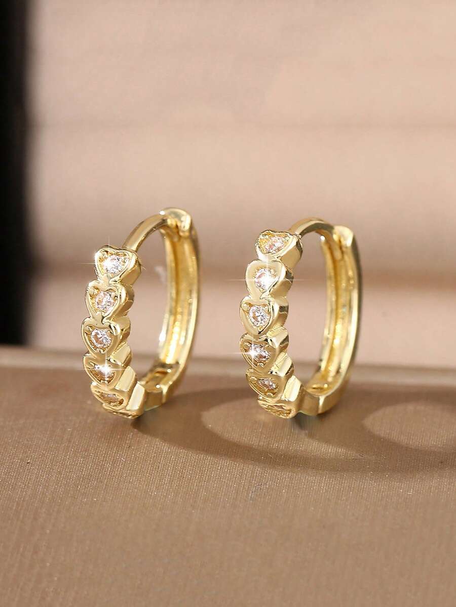 一对优雅的铜质心形圆环耳环，时尚别致的女士耳环 - 金色 - 查看 1