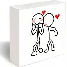 Cute Romantic White Rectangular Decorative Wooden Box With Simple Drawing Of Two Stick Figures (One Smiling Blushing With Playful Stance, One With Red Heart & Blush, Floating Red Hearts) For Loving Theme Display Or Gift - Simple Cute Style - 白色 - 查看 6