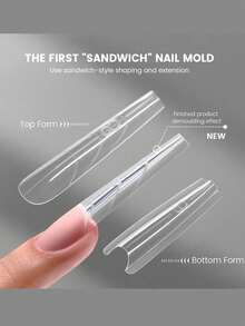 60 piezas/paquete Molde original de arte de uñas tipo sándwich, molde de extensión de uñas en forma de ataúd, apto para extensión de uñas de gel y acrílico, no necesita recubrimiento de gel, 15 tamaños, apto para extensión de uñas DIY, herramientas de salón de uñas - Multicolor - Ver 7