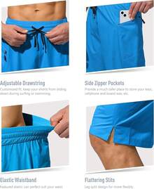 Men's Swim Trunks Quick Dry Board Shorts With Zipper Pockets Beach Shorts Bathing Suits Men - No Mesh Liner - Lake Blue - 查看 6