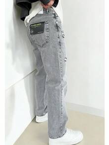Men's Grey Ripped Detail New Season Baggy Pants - Dark Grey - View 3
