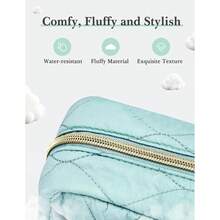 Makeup Bag, Travel Cosmetic Bag, Puffy Padded Toiletry Bag For Women, Makeup Organizer Case, Wide-Open Pouch Purse, Travel Essentials  Valentine's Day Gifts Thanksgiving Day Gifts - 灰藍色 - 查看 4