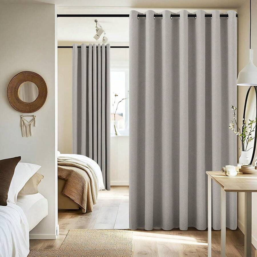 Patio Door Curtain Sound Blocking, Bedroom Privacy Room Divider Curtain Screen Partitions, Thermal Insulated Blackout Closet Sliding Door Curtain (1 Panel, 8.3ft Wide By 7ft Long, Gray) - 灰色 - 查看 1