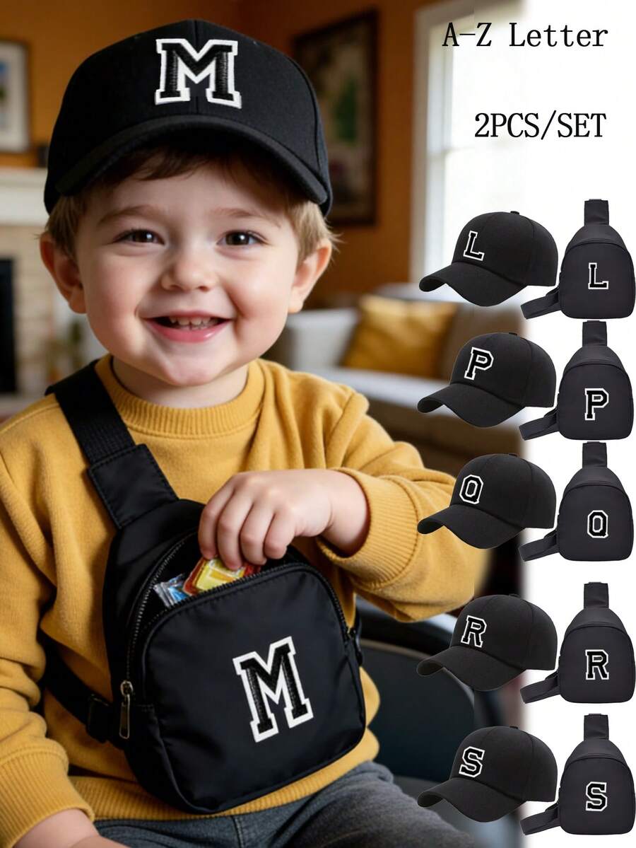 2pcs Kids Baseball Cap With Mini Pouch, Boys Girls Camping Hat, UV Protection, Adjustable Strap, Suitable For 3-8 Years Old Children - Black - View 1