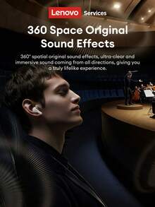 Lenovo LE238 Elegant Bluetooth Headphones, Half In-Ear, Large Dynamic Driver, High-Quality Surround Sound, Low Latency For Gaming & Music, Microphone, Silicone Earbuds, Wireless, Compatible With Apple, Android Smartphones, Computers, Holiday Gift - Beige - View 4