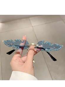 1/2/3pcs Women's Flame Shaped Rhinestone Red Rimless Glasses, European And American Style Exaggerated Personalized Fashion Glasses, Zinc Alloy Temple, Suitable For Party / Music Festival / Street Photography / Theme Event / Stage Performance Niche Eye-Catching Accessory - Multicolor - View 13