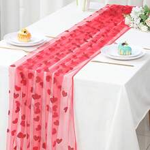 1件红色爱心网纱桌旗，适用于新娘送礼会、婚礼、生日、餐桌装饰、周年纪念派对装饰用品 - 彩色 - 查看 11