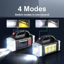 Linterna LED súper brillante, linterna solar, linterna recargable por USB, linterna táctica COB, linterna de largo alcance, luz para pesca y camping, equipo de camping - Negro - Ver 6