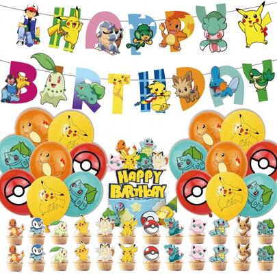 Bộ phụ kiện trang trí tiệc theo chủ đề hoàn chỉnh, bao gồm bóng bay trang trí, biểu ngữ chúc mừng, phụ kiện trang trí bánh kem và các vật trang trí bánh khác. Phụ kiện trang trí cao cấp dành cho các buổi tiệc sinh nhật, sự kiện theo chủ đề và các dịp kỷ niệm dành cho người hâm mộ anime.