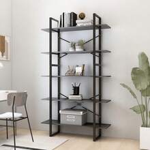 vidaXL Biblioteca de 5 níveis cinza 100x30x175 cm madeira de engenharia - Cinza - Ver 1