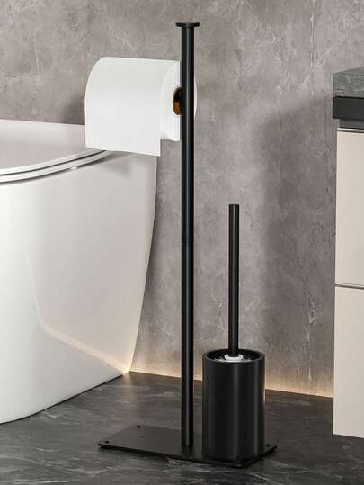1pc Freestanding Toilet Paper Holder - Heavy-Duty Floor-Standing Bathroom Tissue Roll Dispenser, Holds 4 Rolls, Self-Adhesive Installation (No Drilling Required), Space-Saving Modern Design With A Sturdy Base, Suitable For Bathrooms.