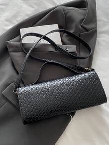 Women's Minimalist High-Quality Handbag Baguette Bag With Metal Buckle Design, Fashion Shoulder/Crossbody Bag - Black - View 10