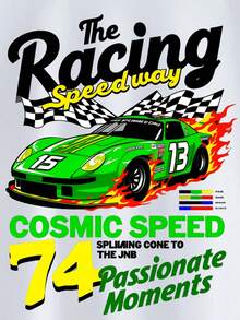 男童字母标语和赛车图案印花短袖T恤 - 白色 - 查看 4