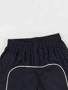 1pc Teen Boy/Teens Minimalist Line Pattern Casual Straight Leg Pants, Easy Care - Black - View 7