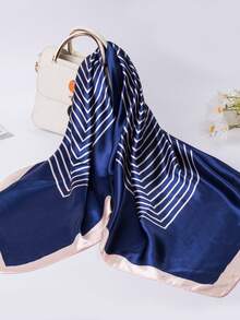 1pc Women's Navy Blue Striped Print Scarf, Casual Headscarf, Versatile Bandana