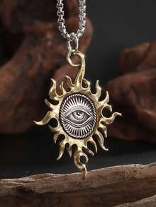 1pc New Fashion Retro All Seeing Eye Sun God Pendant Necklace Men Women Amulet Rock Party Fashion Jewelry Accessories Gift - Fashion - View 1